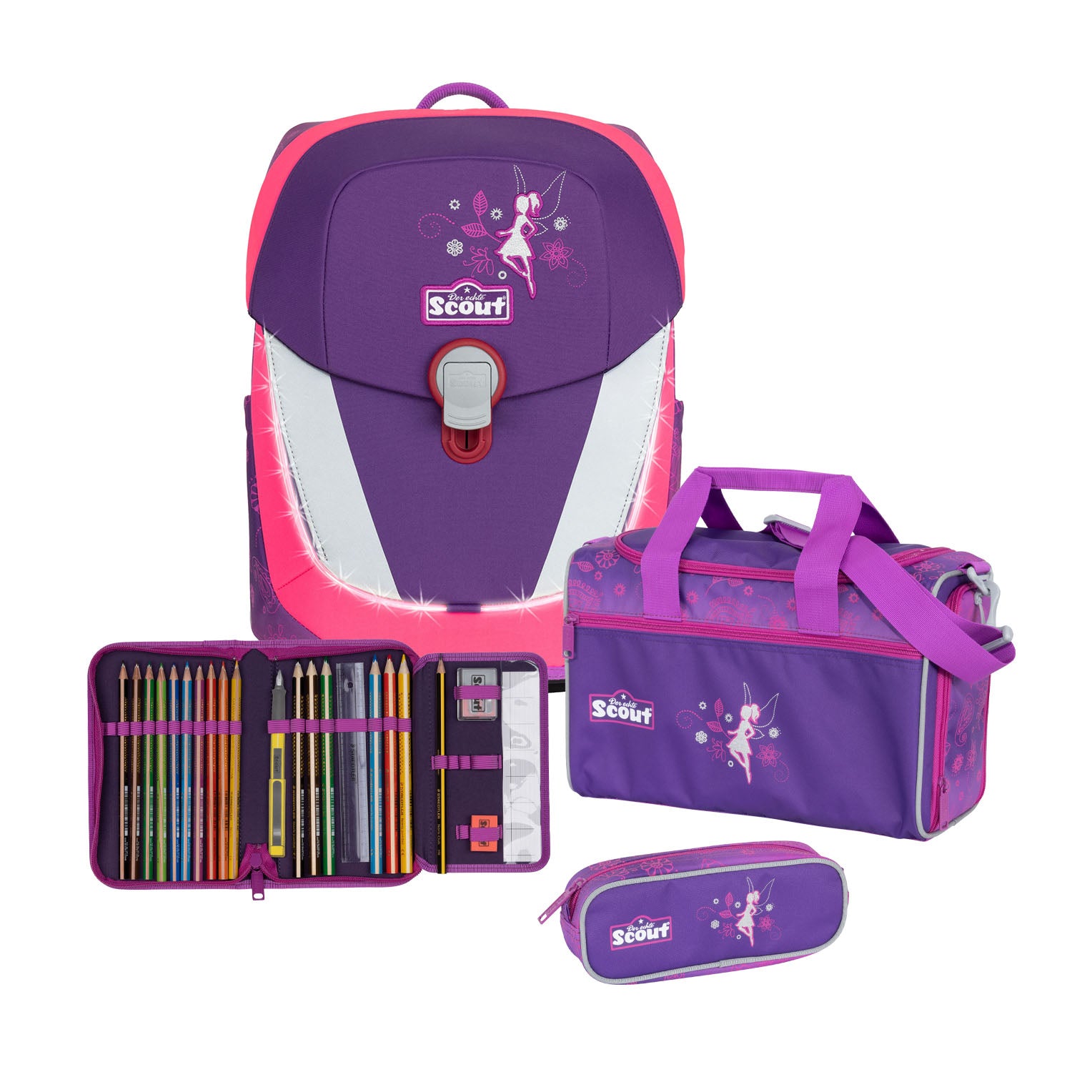 Scout Sunny II Safety Light - Schulranzen-Set 4-teilig